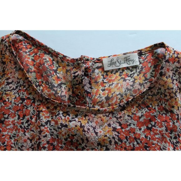 LoveShackFancy Ruffled Floral Sheer Blouse Size XS Red Black - Picture 7 of 8